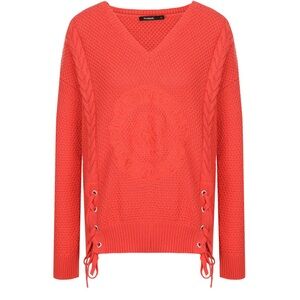 Desigual Larix V-Neck Cotton Sweater with Lace-Up Sides